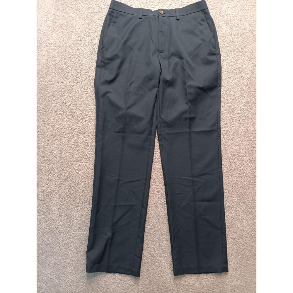 Haggar Men's Golf Dress Pants 34x32 Black Straight Fit Flat Front
